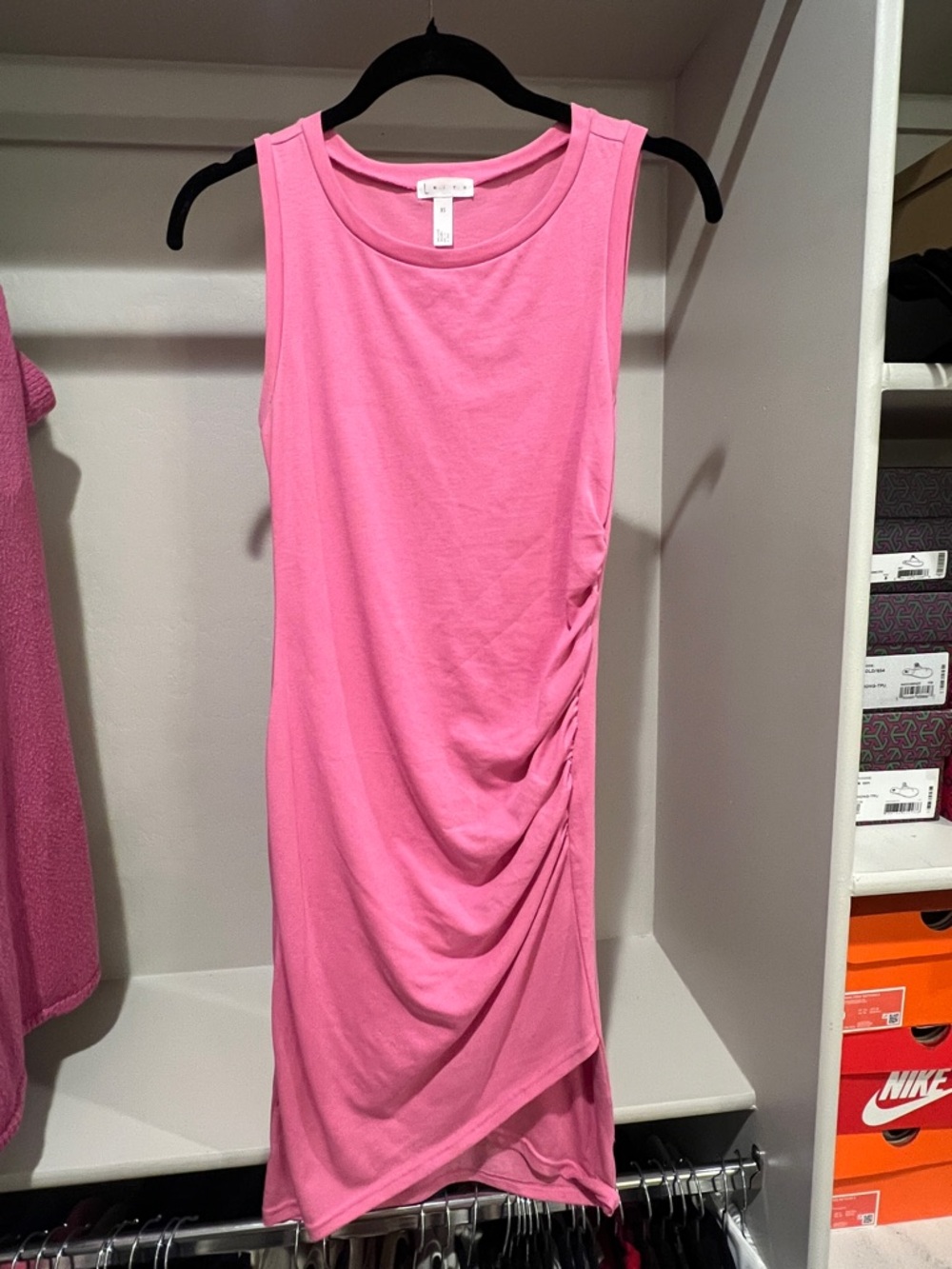 Leith Pink Sleeveless Midi Dress with Side Ruching
